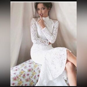 Bridal Rehearsal Wedding Lace White Mesh Maxi Dress